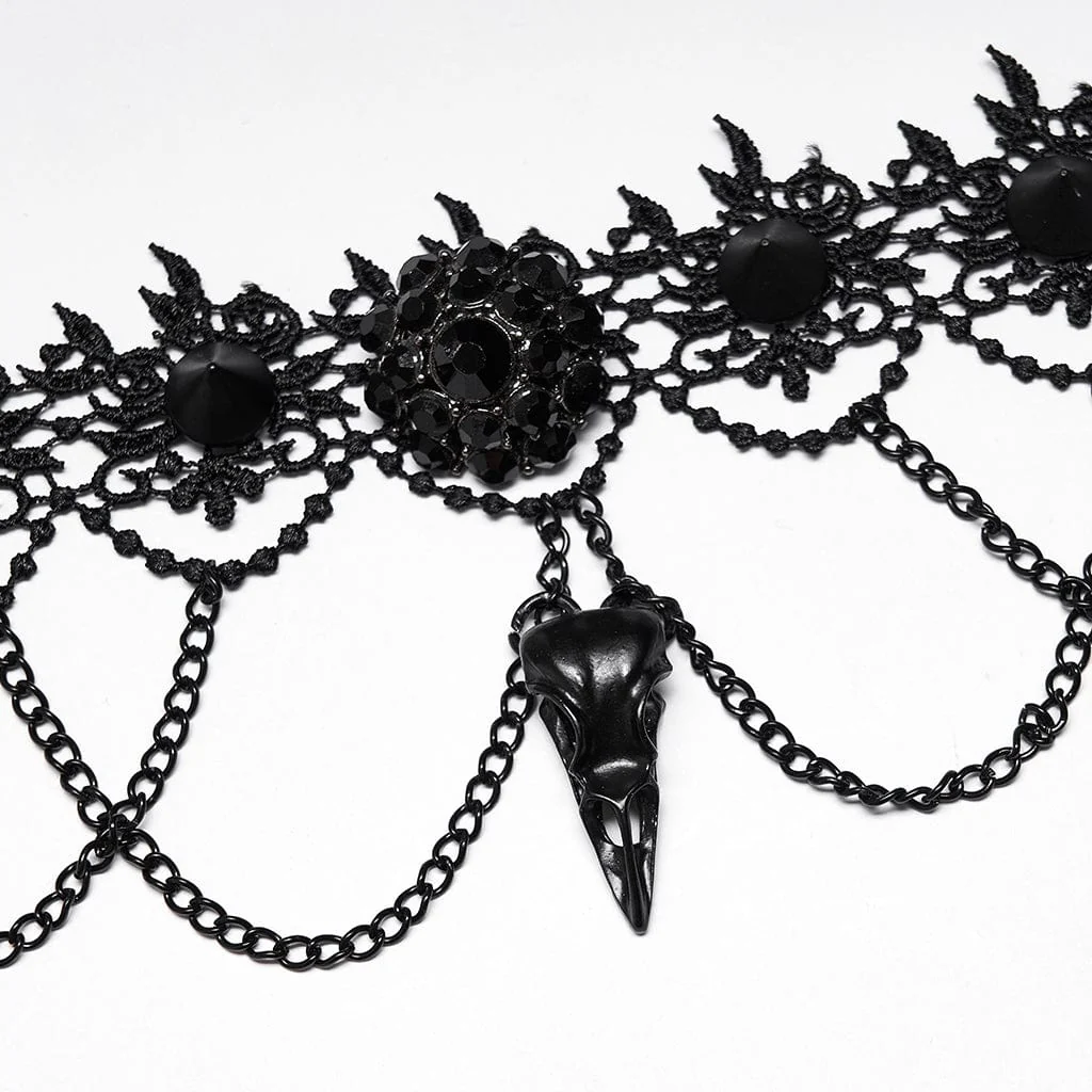 Women's Gothic Vintage Bird Skull Flower Choker - Image 6