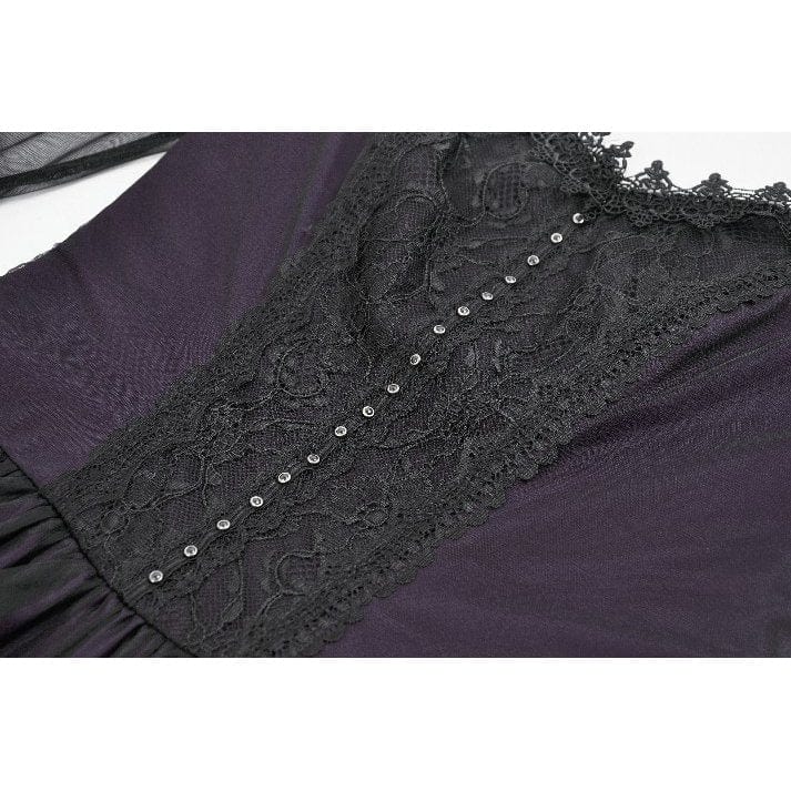 Women's Gothic Violet Square-cut Collar Flared Sleeved Maxi Dress Wedding Dress - Image 15