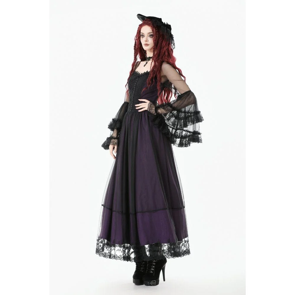 Women's Gothic Violet Square-cut Collar Flared Sleeved Maxi Dress Wedding Dress - Image 8
