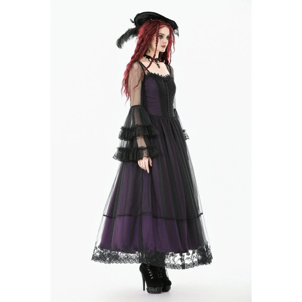 Women's Gothic Violet Square-cut Collar Flared Sleeved Maxi Dress Wedding Dress - Image 9