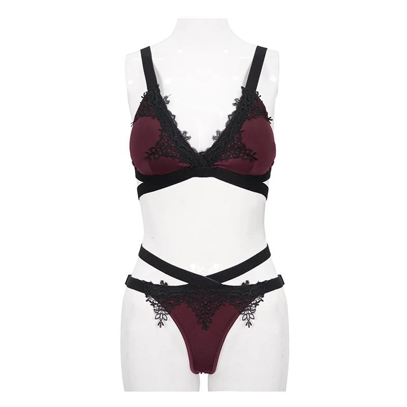 Women's Gothic Wine Red Strappy Bikini - Image 6