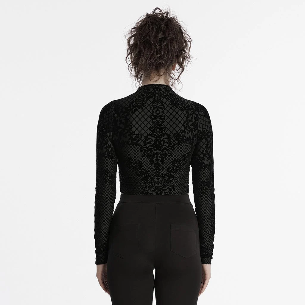 Women's Gothic Zipper Flocking Mesh Jacket - Image 3