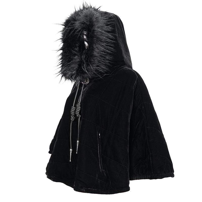 Women's Gothic Zipper Velvet Cloak with Witch Hood - Image 8