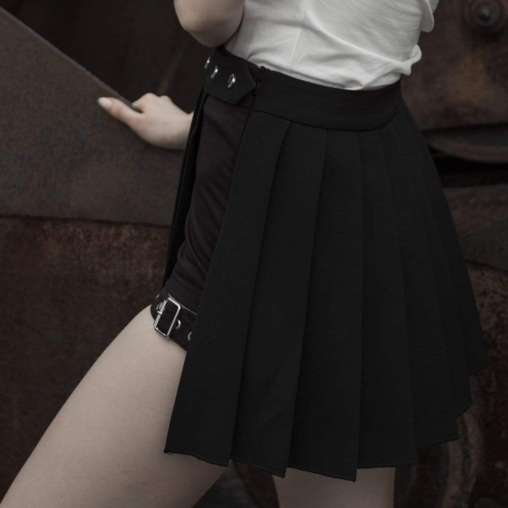 Women's Grunge Black Two-piece Culottes Pleated Skirts - Image 3