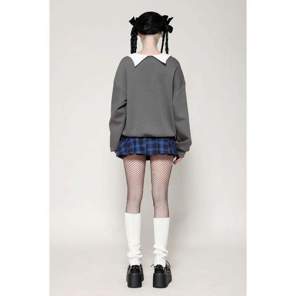 Women's Grunge Bowknot Bat Sweatshirt Gray - Image 10
