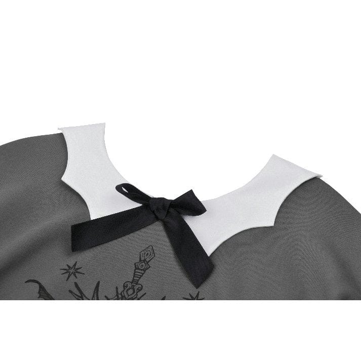 Women's Grunge Bowknot Bat Sweatshirt Gray - Image 17