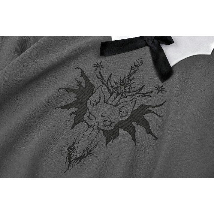 Women's Grunge Bowknot Bat Sweatshirt Gray - Image 19