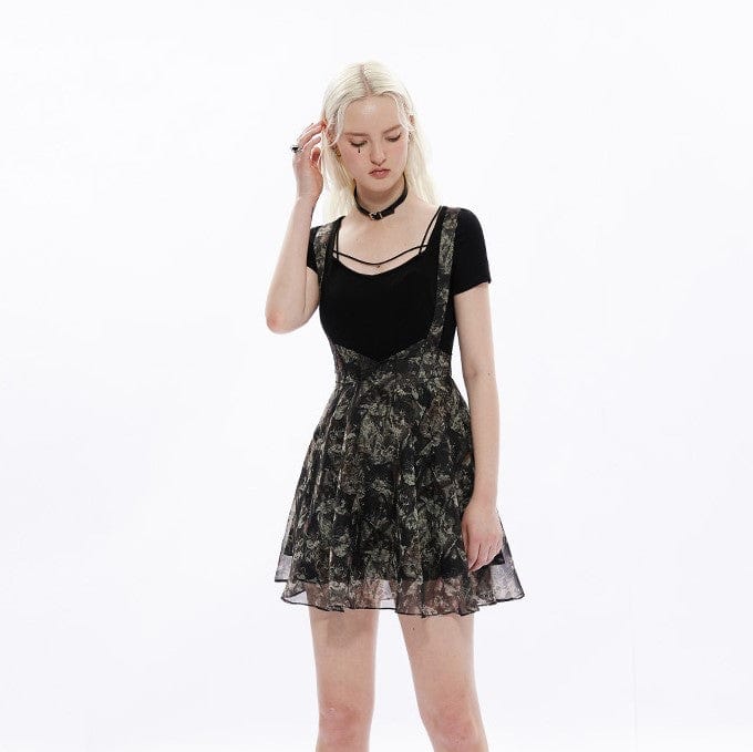 Women's Grunge Cat Printed Chiffon Suspender Skirt - Image 2