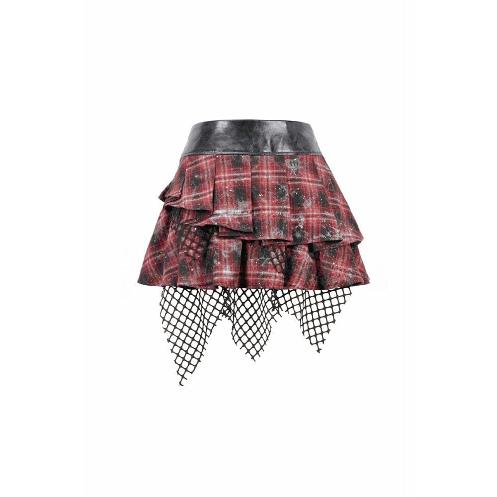 Women's Grunge Chained Multilayer Plaid Skirt - Image 12