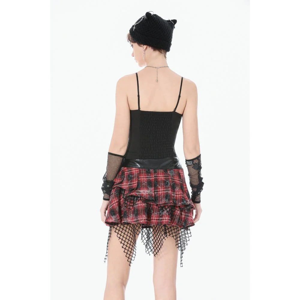 Women's Grunge Chained Multilayer Plaid Skirt - Image 4