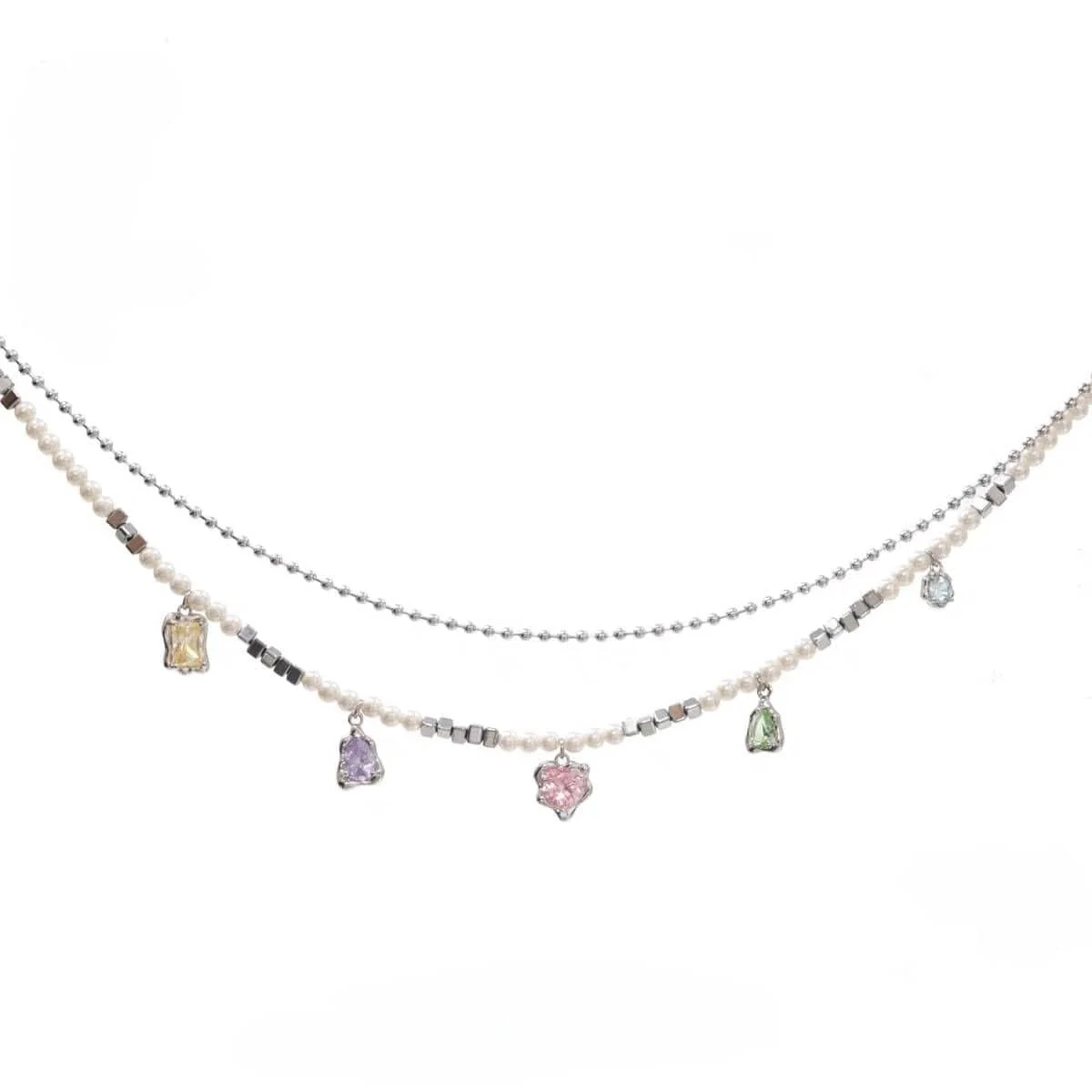Women's Grunge Colorful Zircon Pearl Necklace - Image 4