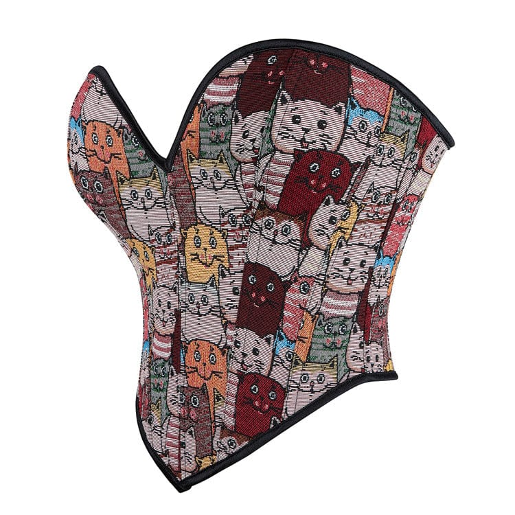 Women's Grunge Colourful Cat Embroidered Overbust Corset - Image 2