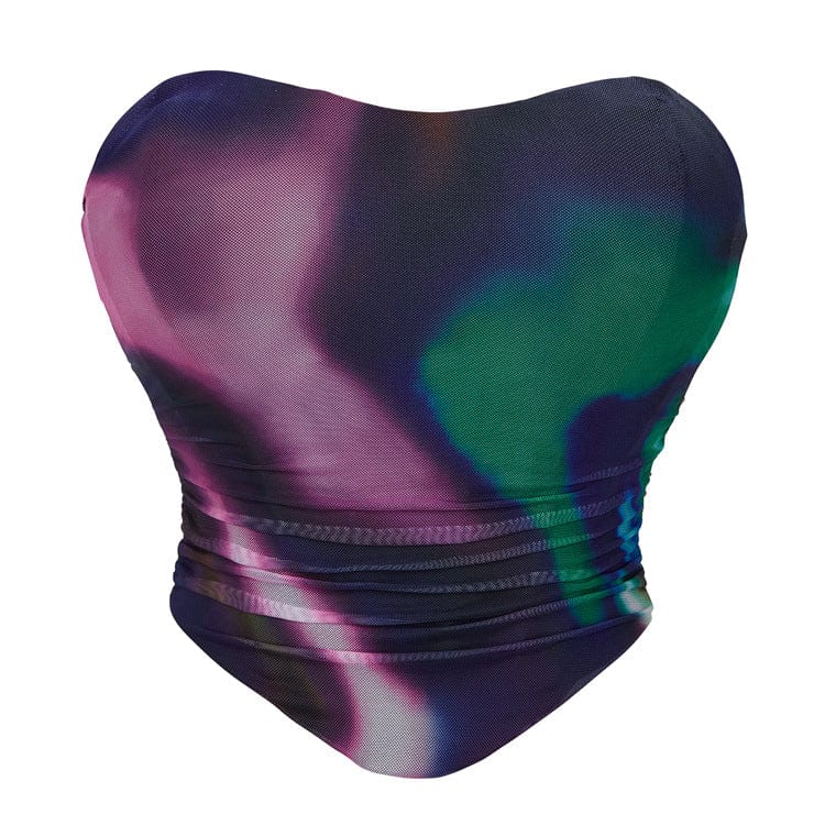 Women's Grunge Contrast Color Mesh Overbust Corset