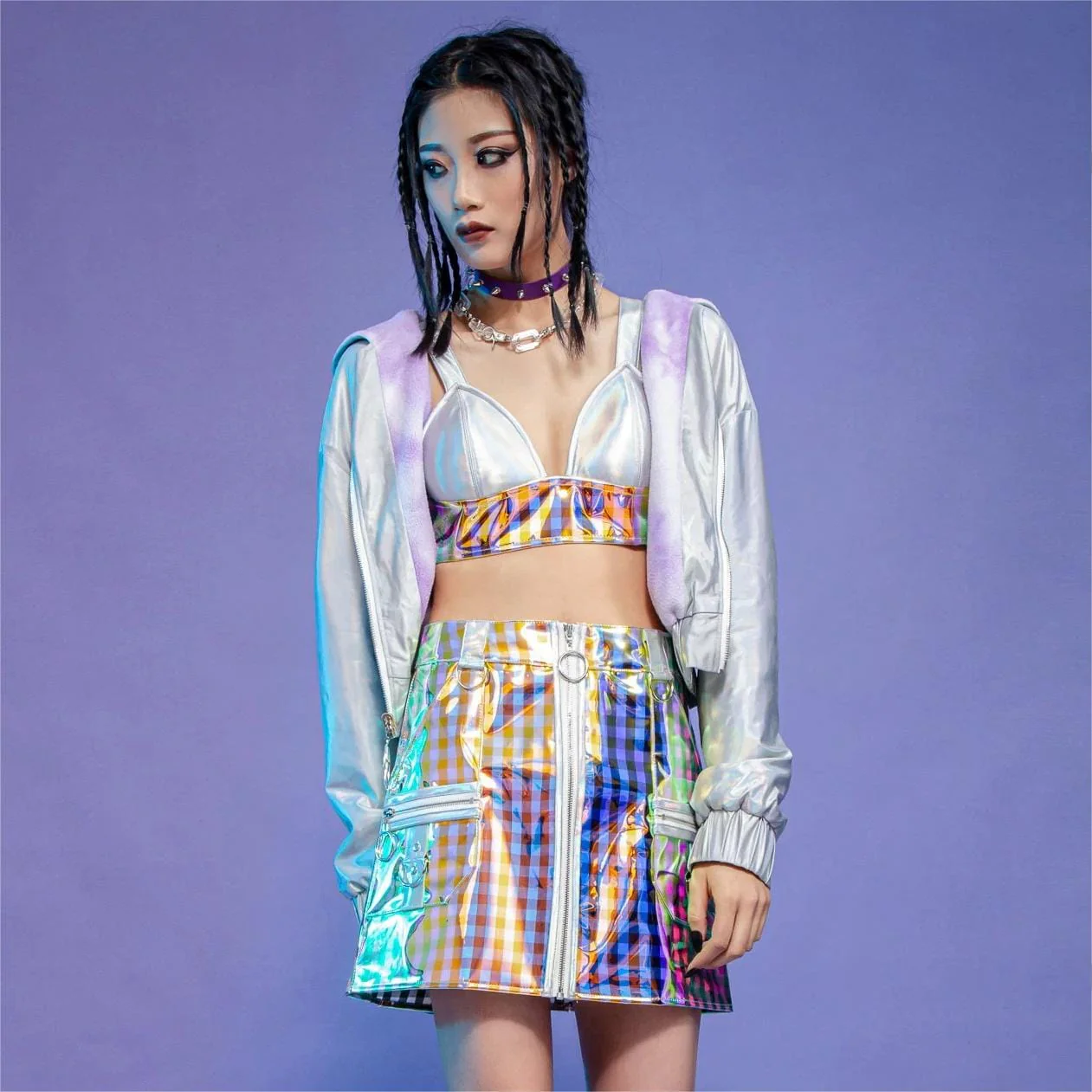 Women's Grunge Contrast Color Plaid Short Skirt - Image 3