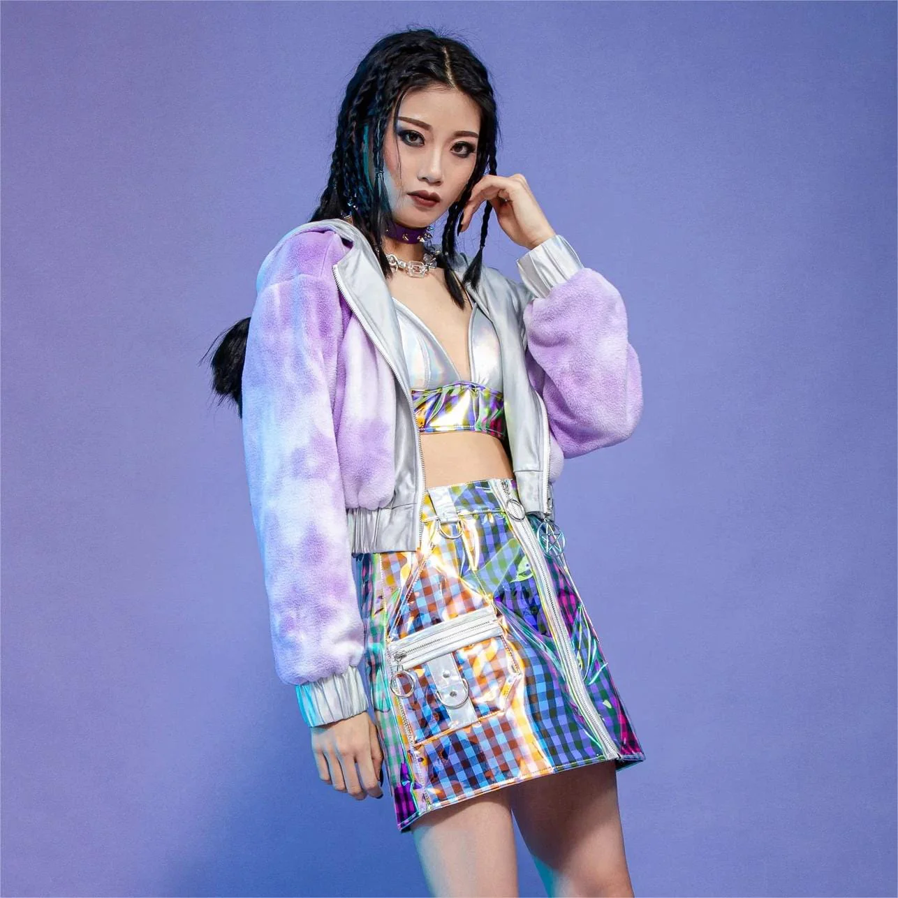 Women's Grunge Contrast Color Plaid Short Skirt - Image 4