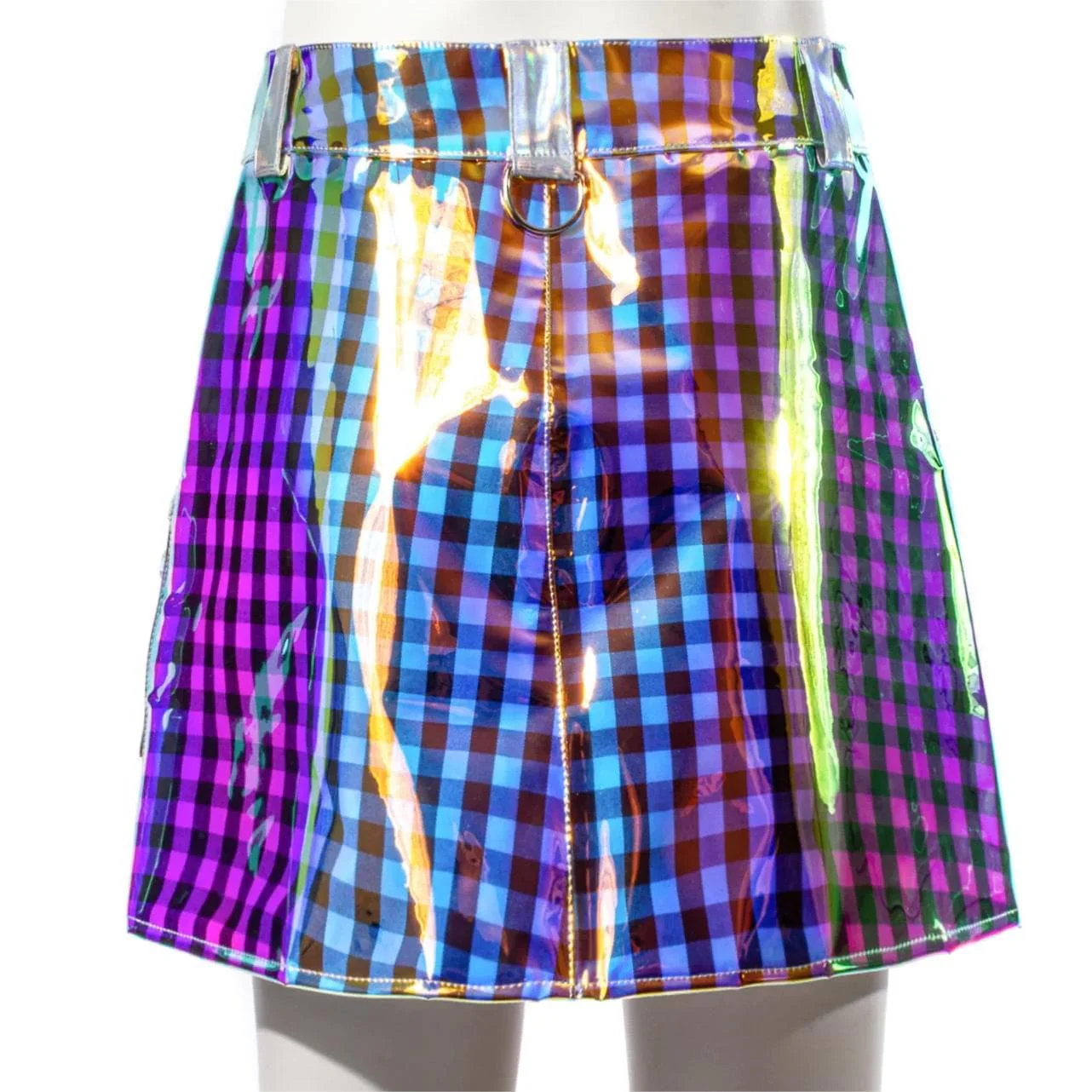 Women's Grunge Contrast Color Plaid Short Skirt - Image 7