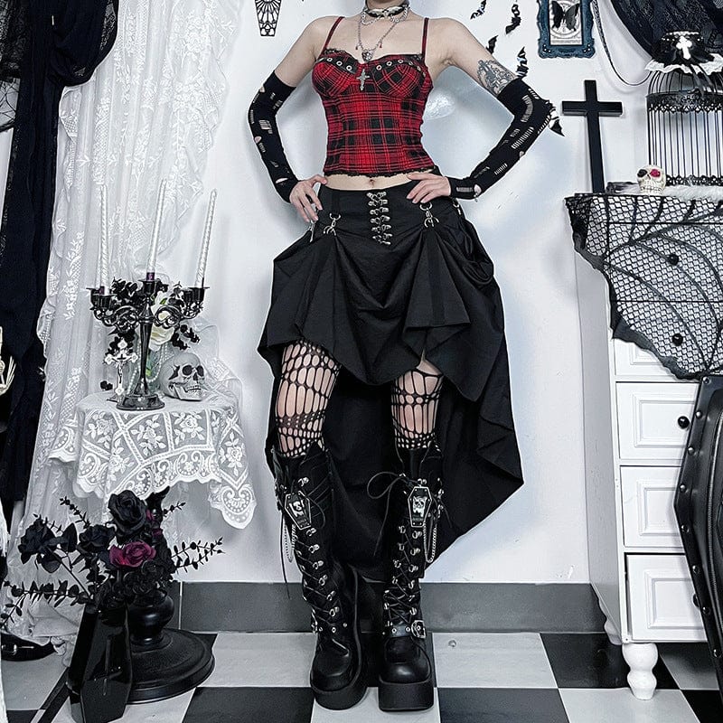 Women's Grunge Cross Lace Hem Plaid Bustier - Image 4