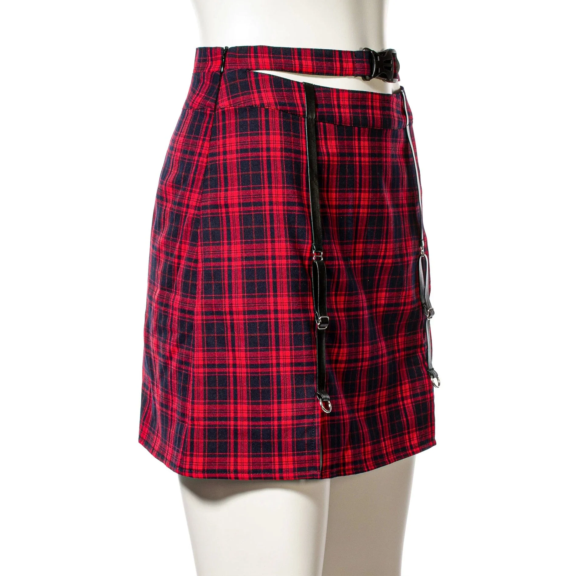 Women's Grunge Cutout Buckle Plaid Skirt - Image 6