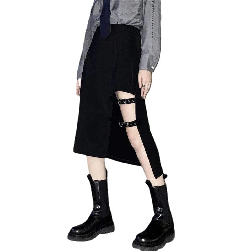Women's Grunge Cutout Irregular Black Maxi Skirts - Image 4