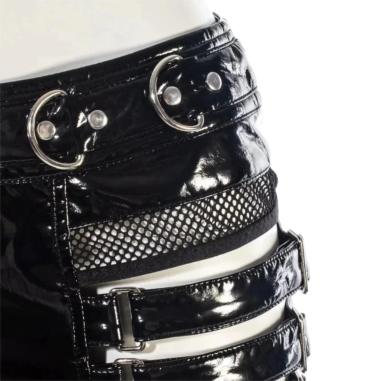 Women's Grunge Cutout Patent Leather Skirt - Image 11
