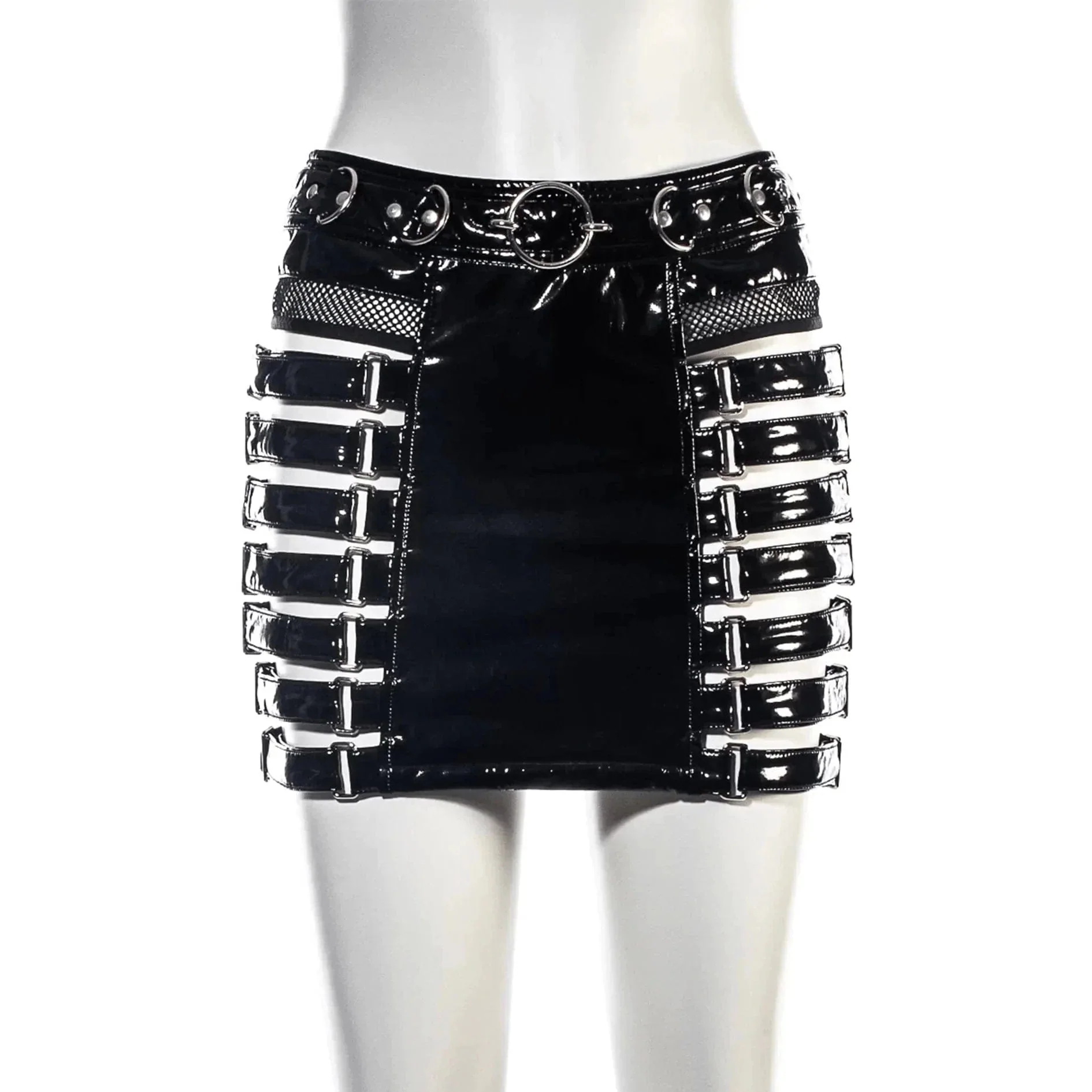 Women's Grunge Cutout Patent Leather Skirt - Image 7