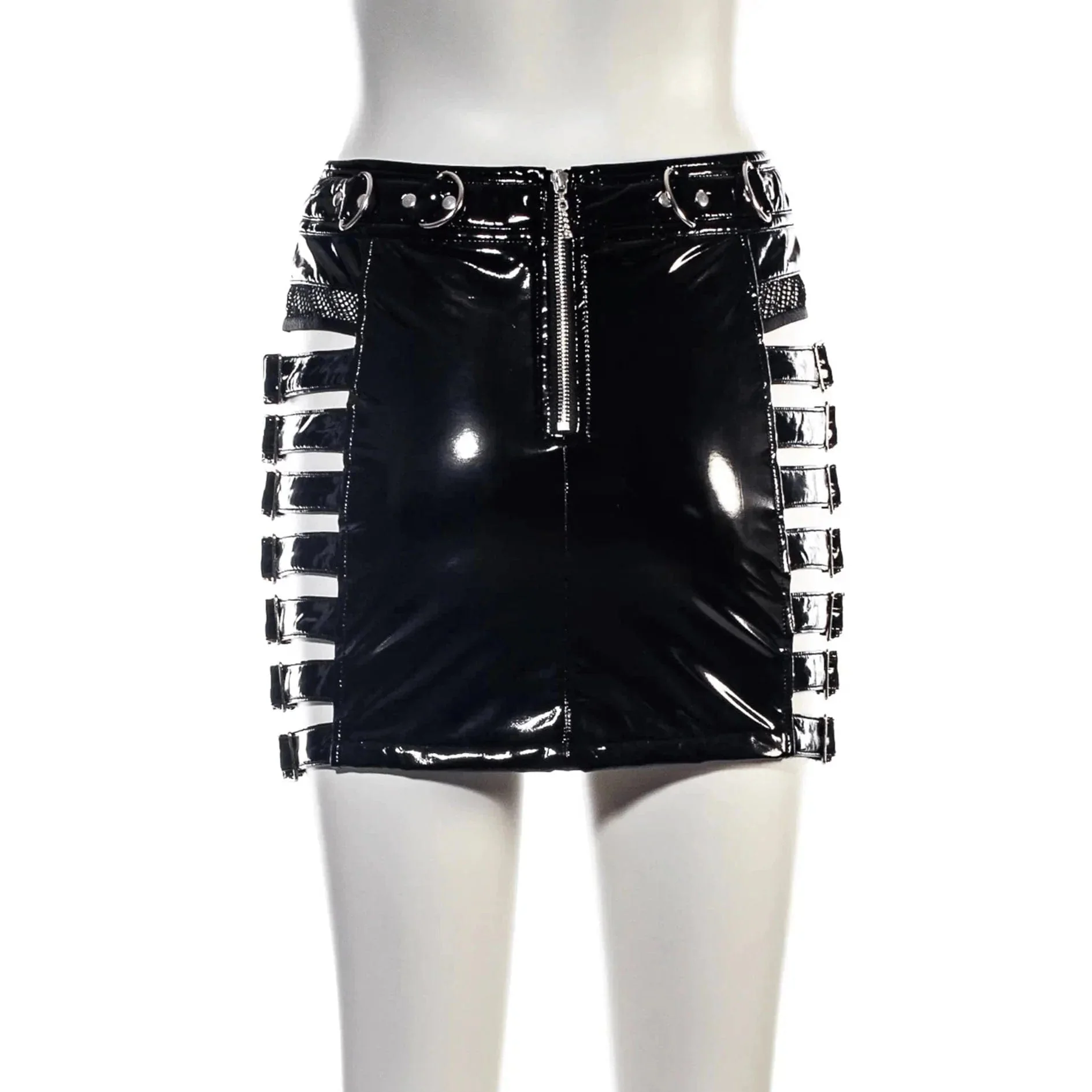 Women's Grunge Cutout Patent Leather Skirt - Image 9