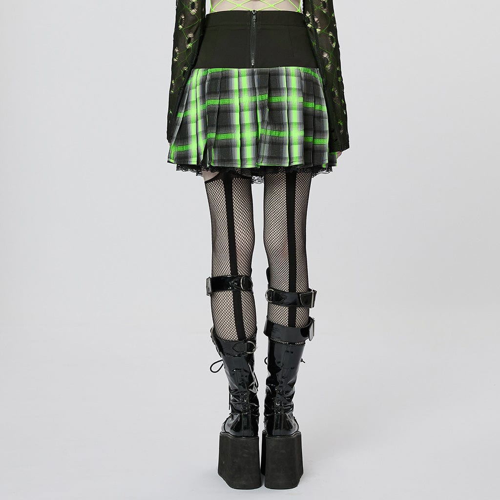 Women's Grunge Double Color Plaid Pleated Skirt - Image 3