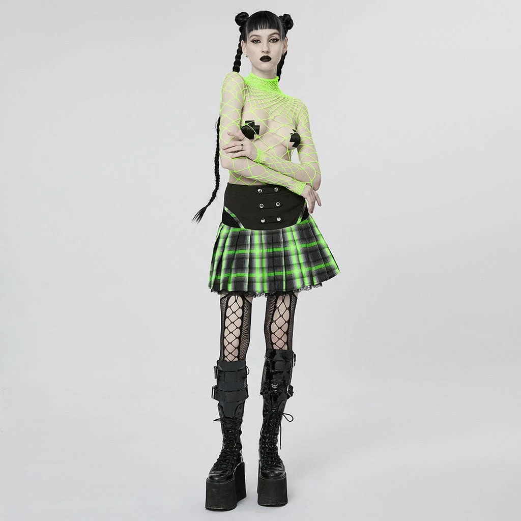 Women's Grunge Double Color Plaid Pleated Skirt - Image 4