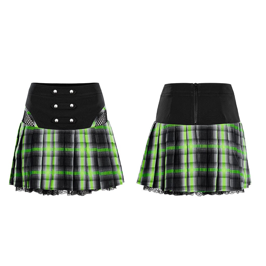 Women's Grunge Double Color Plaid Pleated Skirt - Image 5