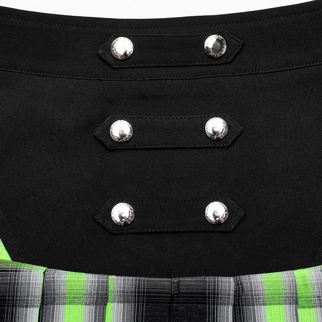 Women's Grunge Double Color Plaid Pleated Skirt - Image 6