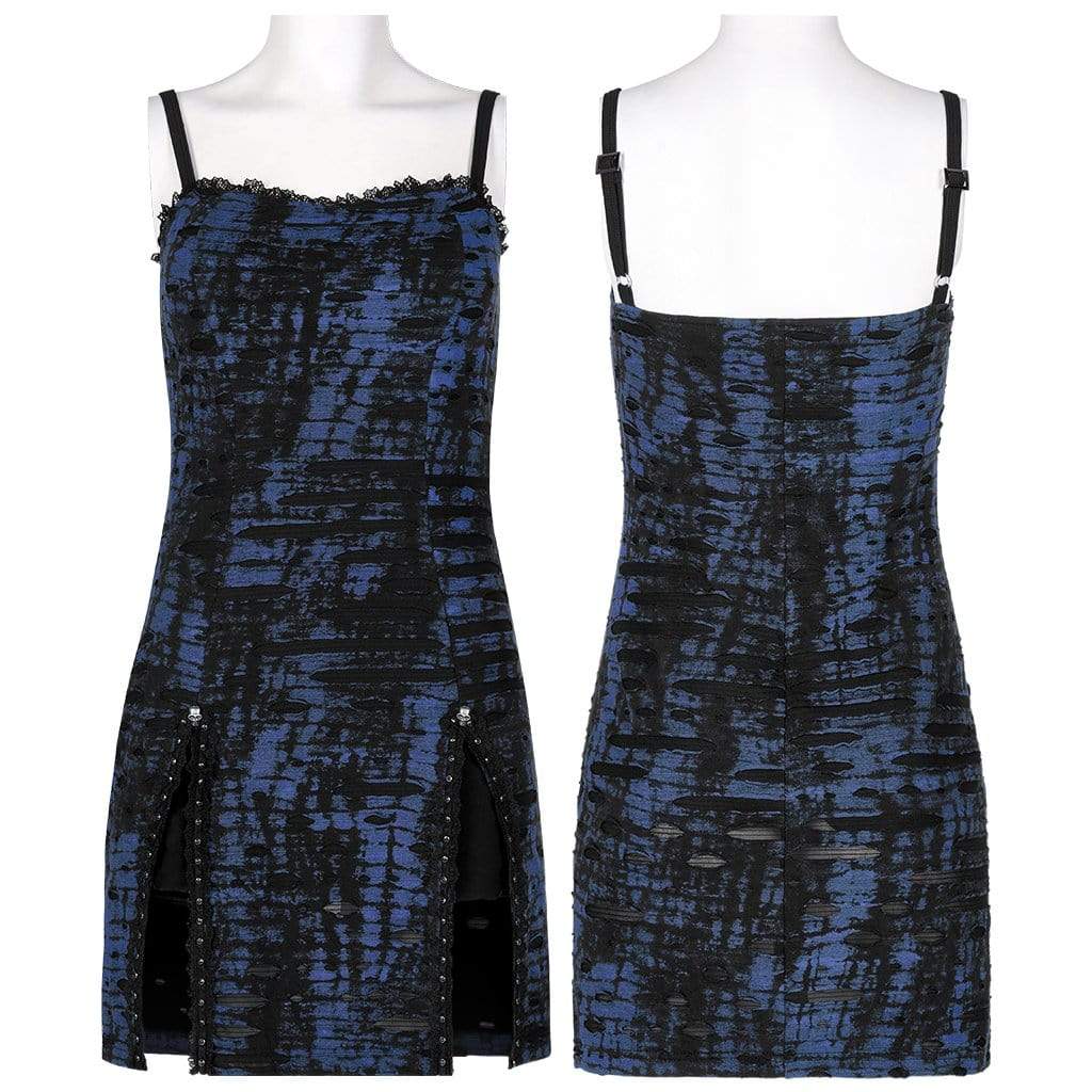 Women's Grunge Double Color Side Slit Slip Dress - Image 5