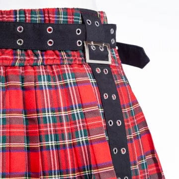 Women's Grunge Eyelet Buckled Plaid Pleated Skirt Red - Image 7