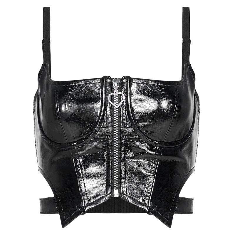 Women's Grunge Front Zip Slip Faux Leather Vests - Image 3