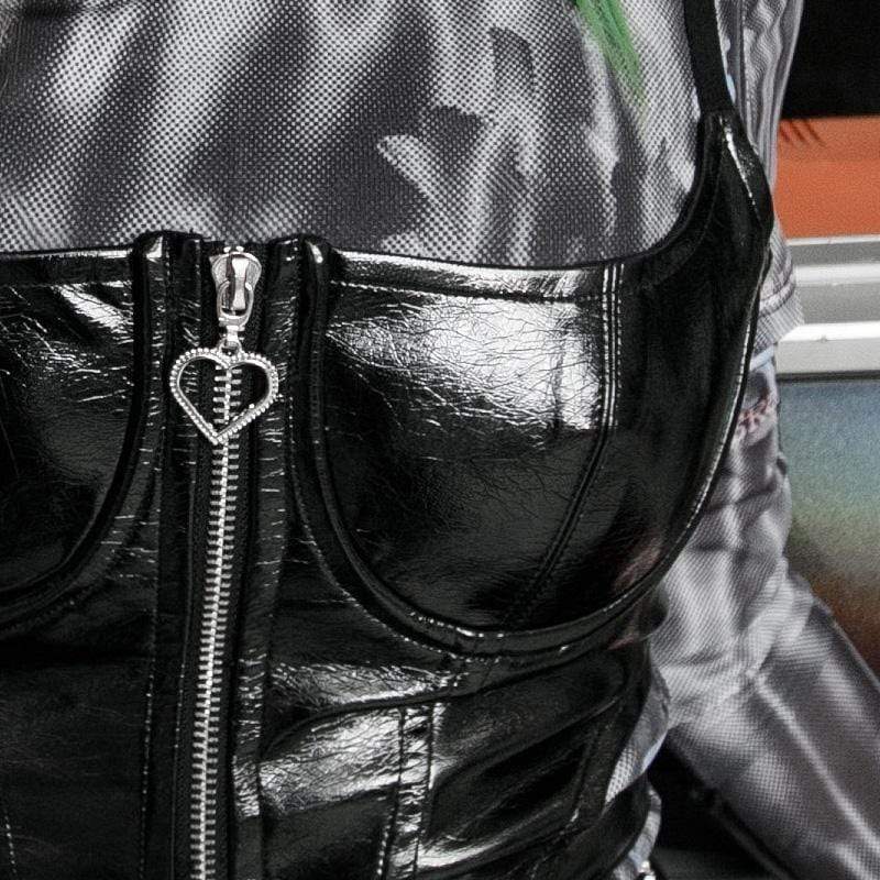 Women's Grunge Front Zip Slip Faux Leather Vests - Image 4