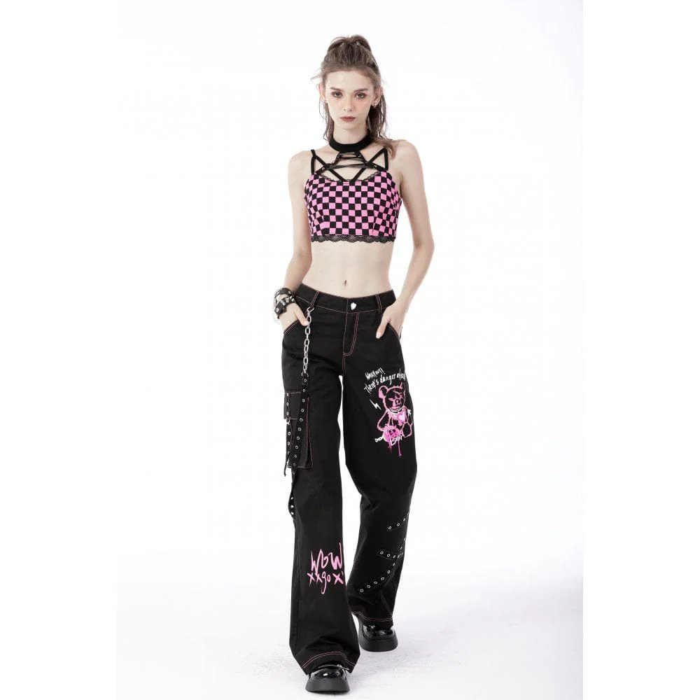 Women's Grunge Halterneck Black Pink Plaid Bustier - Image 3