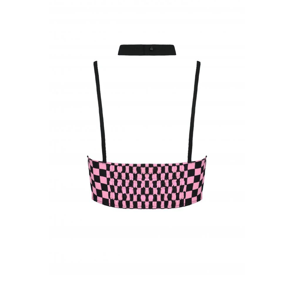 Women's Grunge Halterneck Black Pink Plaid Bustier - Image 8