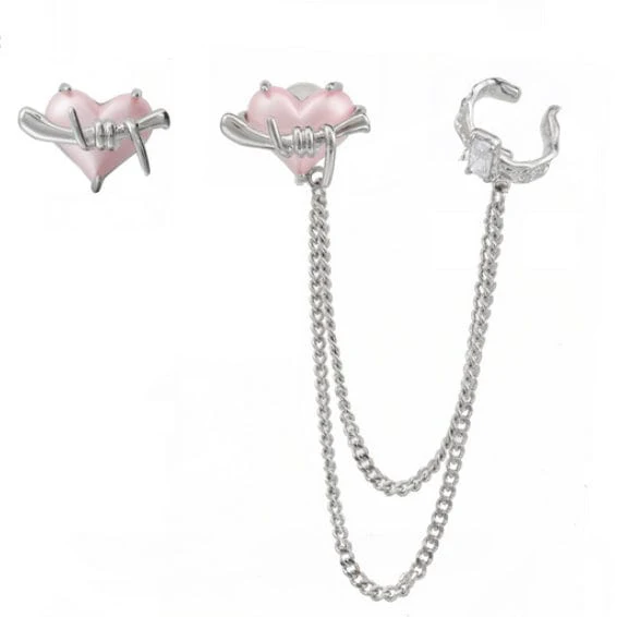 Women's Grunge Heart Zircon Asymmetrical Earrings - Image 5