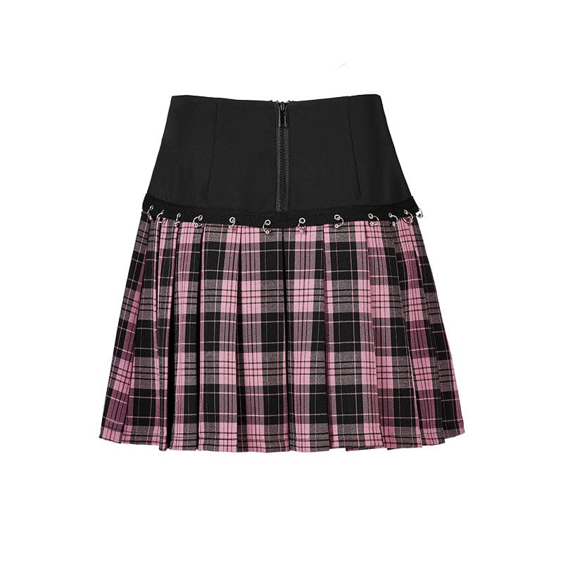 Women's Grunge High-waisted Red Plaid Pleated Skirt - Image 4
