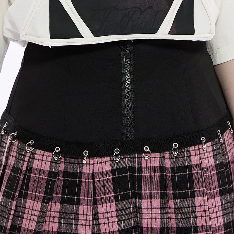 Women's Grunge High-waisted Red Plaid Pleated Skirt - Image 5
