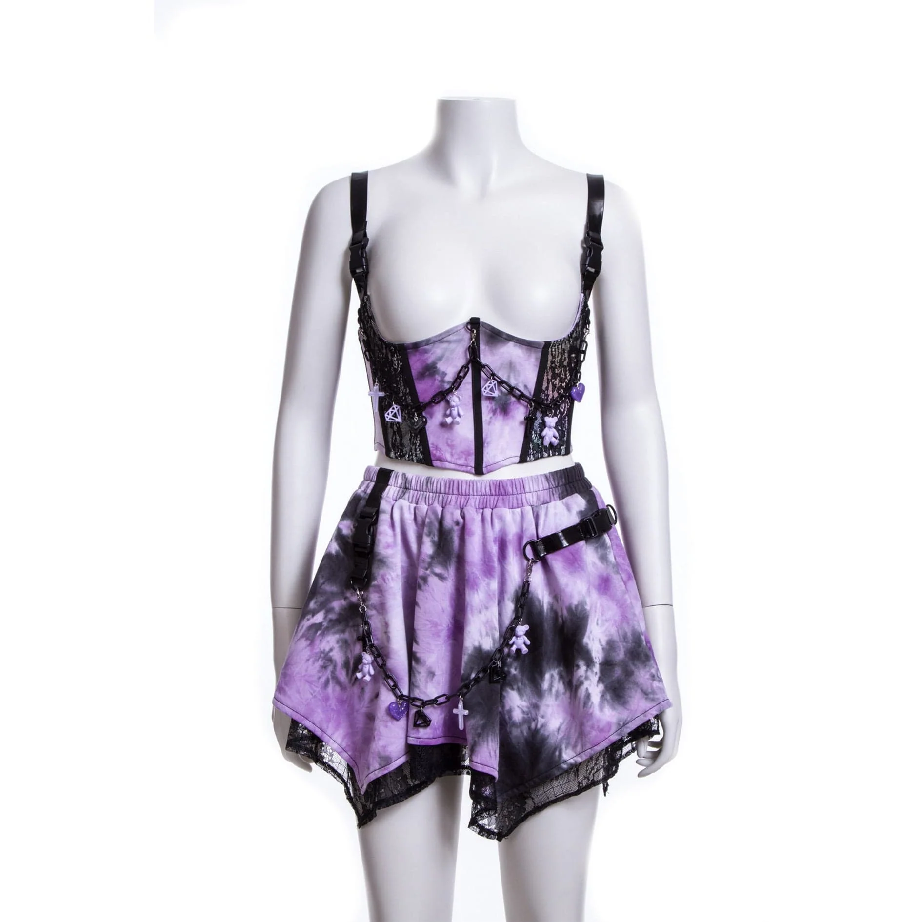 Women's Grunge Irregular Lace Splice Tie-dyed Skirt - Image 4
