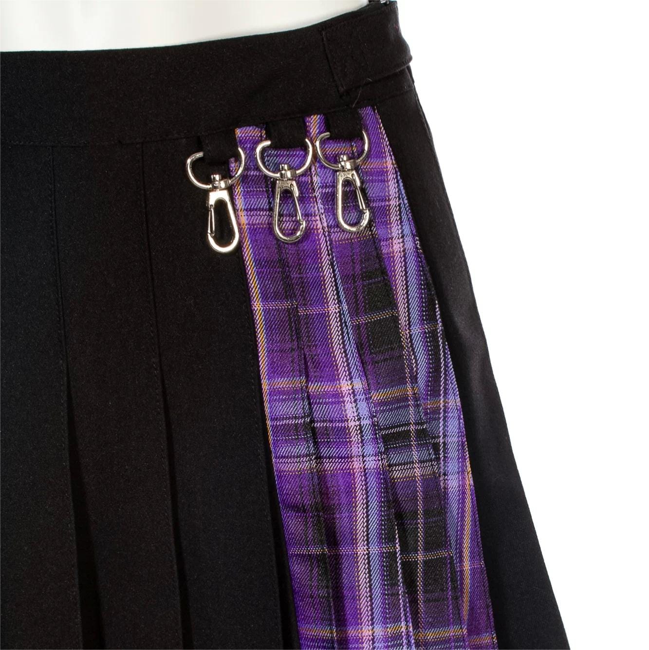 Women's Grunge Irregular Plaid Splice Pleated Skirt Purple - Image 10