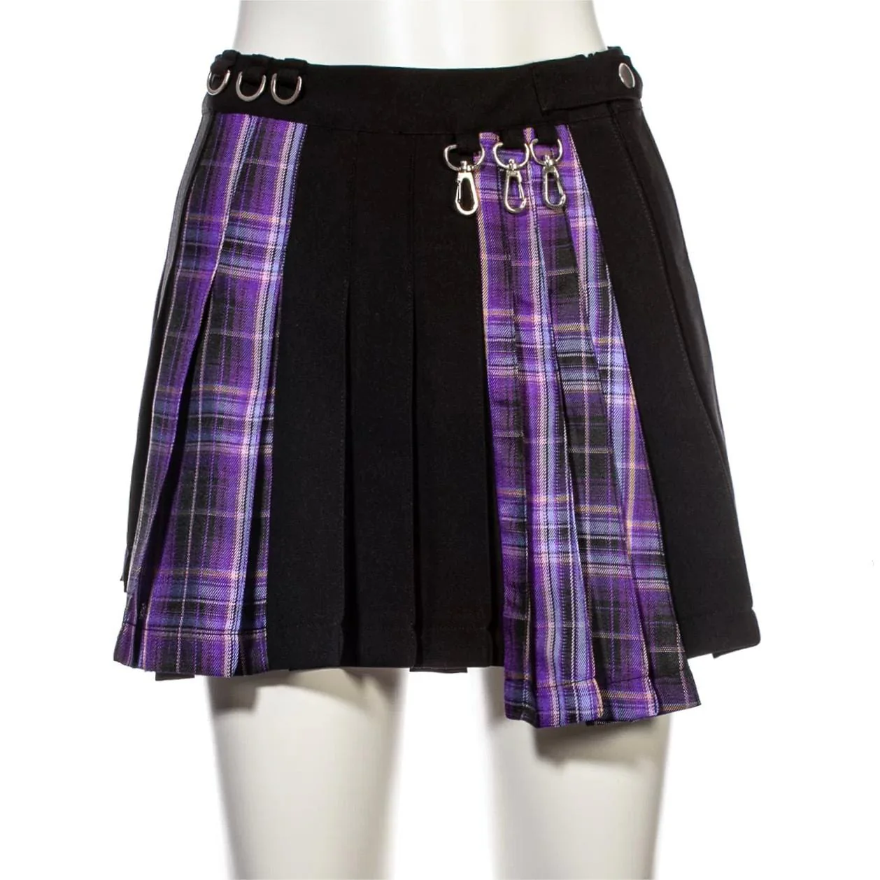 Women's Grunge Irregular Plaid Splice Pleated Skirt Purple - Image 7