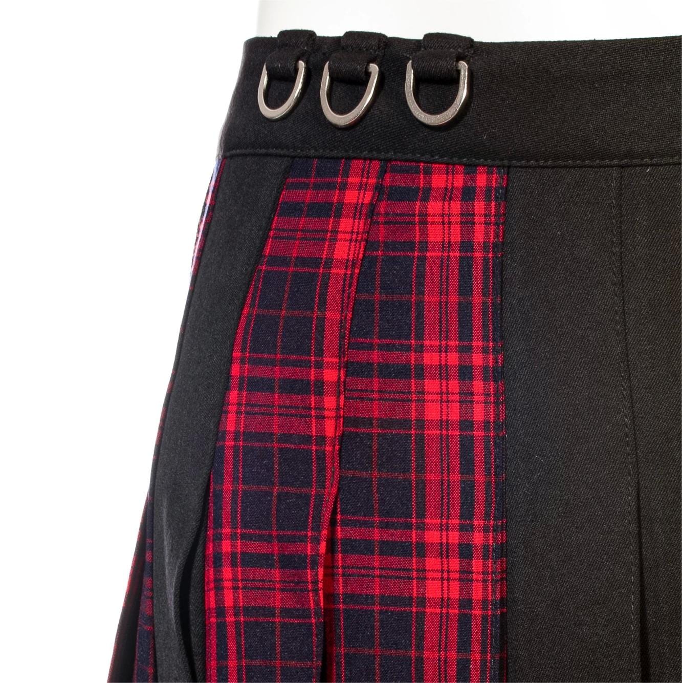 Women's Grunge Irregular Plaid Splice Pleated Skirt Red - Image 10
