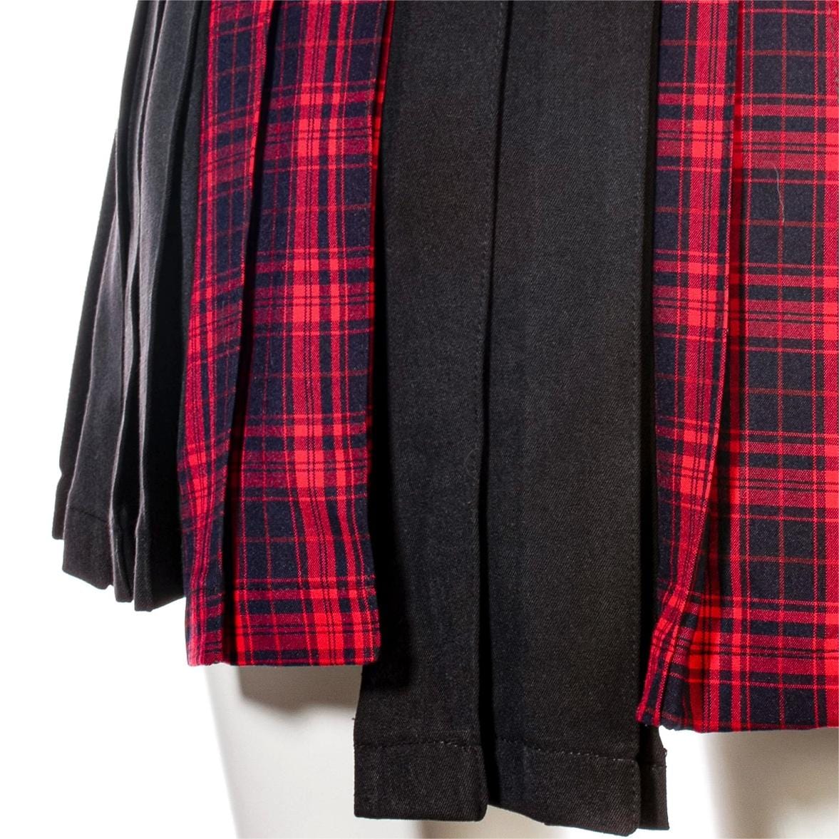 Women's Grunge Irregular Plaid Splice Pleated Skirt Red - Image 11
