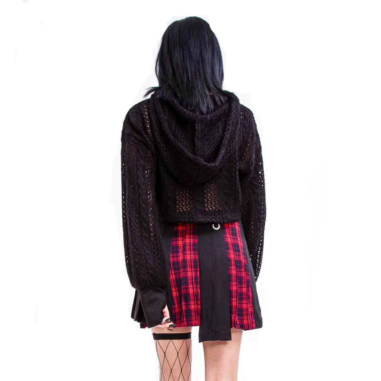 Women's Grunge Irregular Plaid Splice Pleated Skirt Red - Image 5