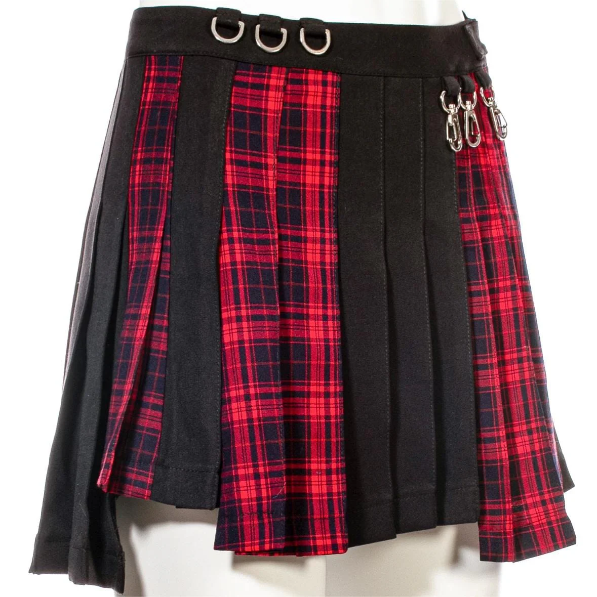Women's Grunge Irregular Plaid Splice Pleated Skirt Red - Image 7