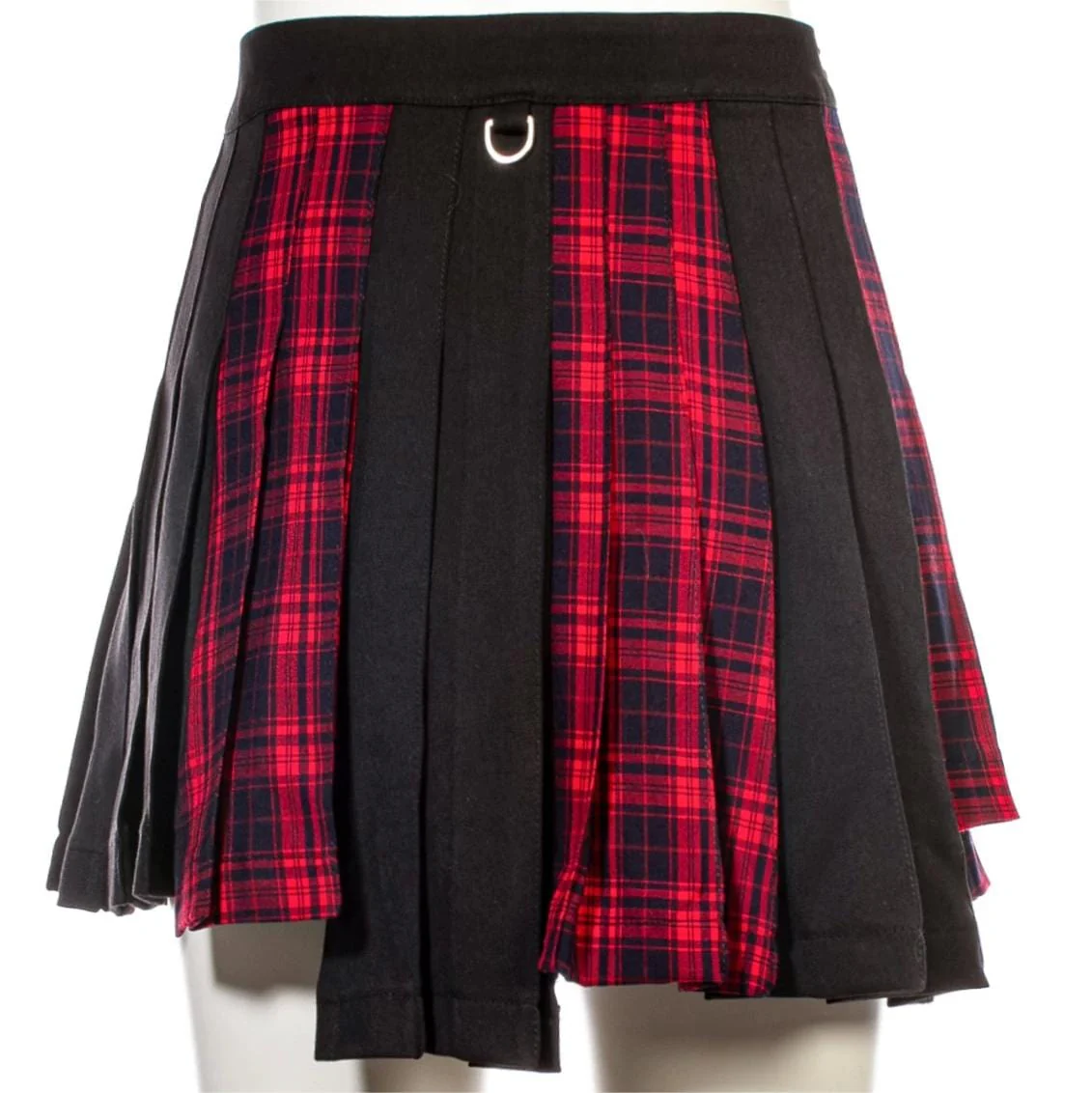 Women's Grunge Irregular Plaid Splice Pleated Skirt Red - Image 8