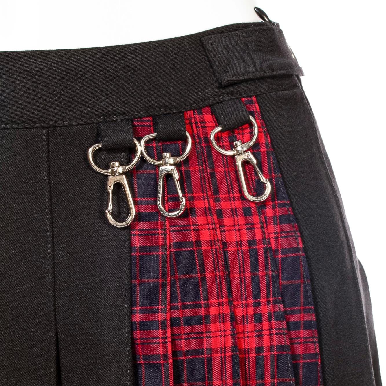 Women's Grunge Irregular Plaid Splice Pleated Skirt Red - Image 9