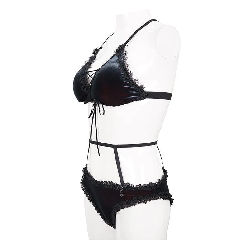 Women's Grunge Lace Black Bikini with Boyshort Bottoms - Image 7