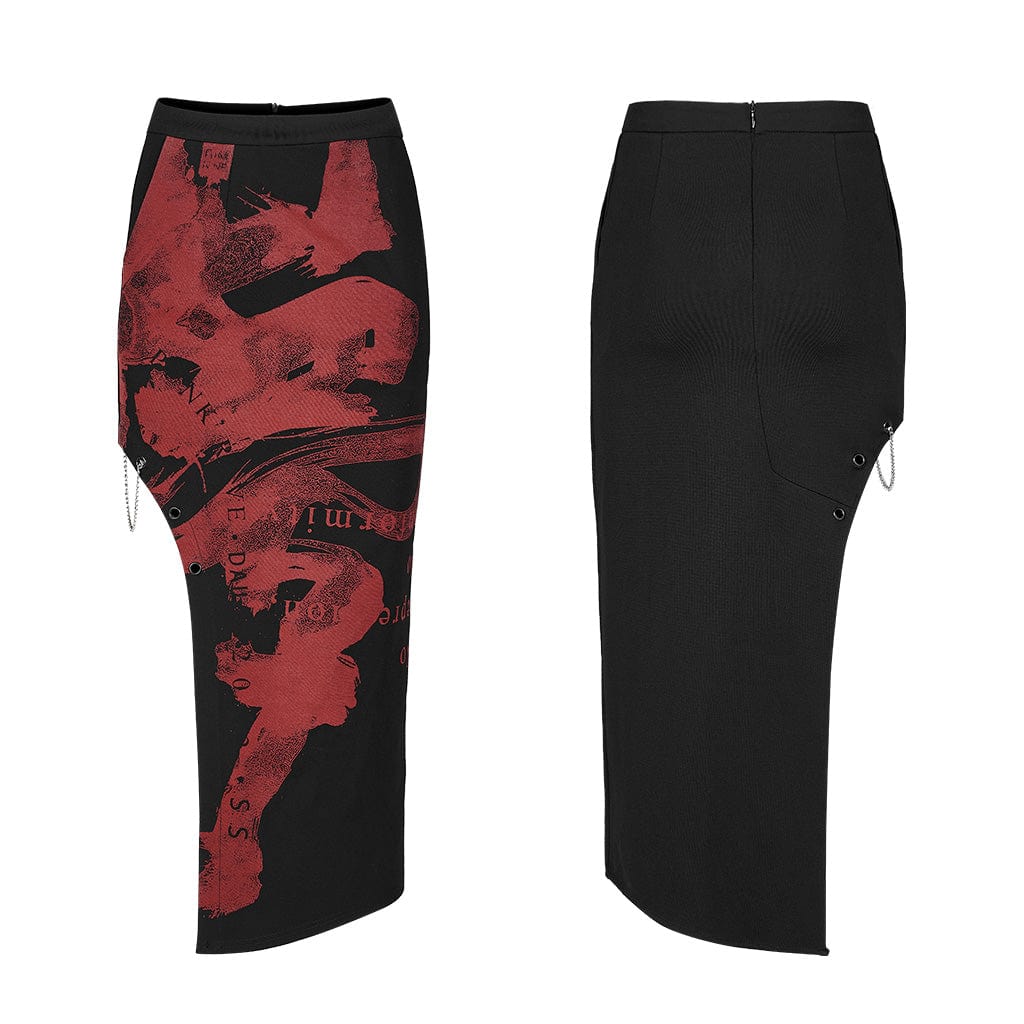 Women's Grunge Landscape Painting Side Cutout Long Wrapped Skirt - Image 9